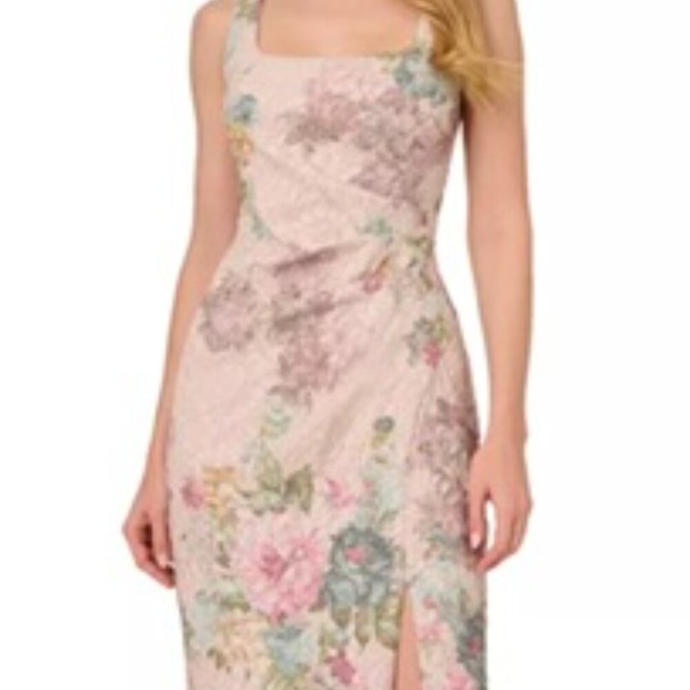 Adrianna Papell | Women's Floral-Print Textured Square-Neck Sheath Dress